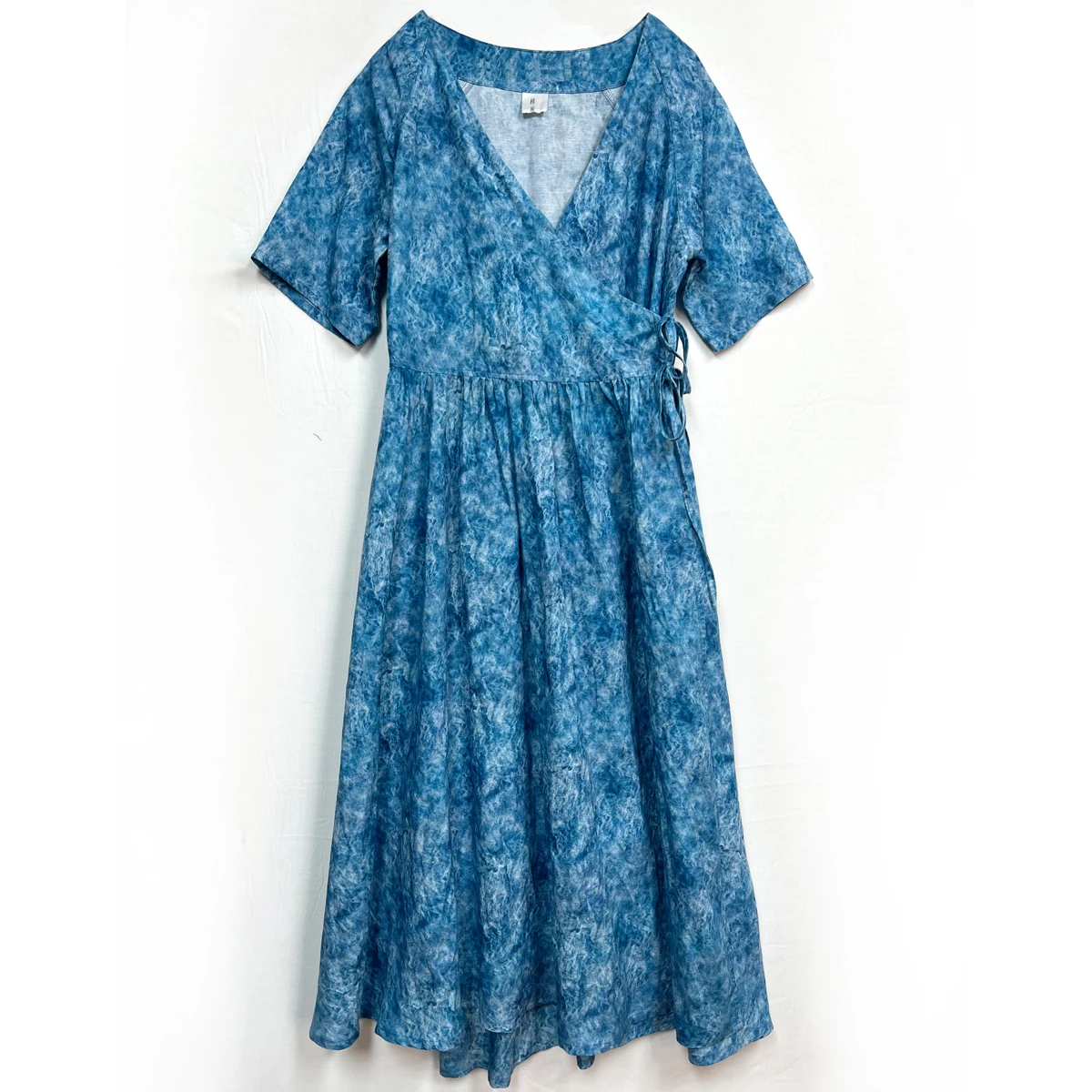 Yuzi-Vestido bohemio de lino y seda para mujer, Vestido femenino de manga corta con botones, cuello en V y cordón, A82510, 2022