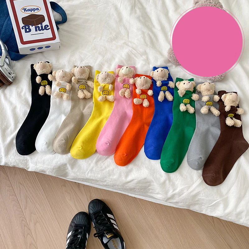 Net red socks cute bear three-dimensional doll socks accessory socks Hipster socks Solid color pile socks Dongdaemun Korean sock