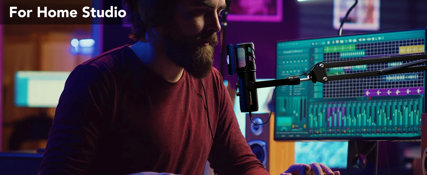 NearStream USB/XLR-Kondensator-Mikro-Gaming-Mikrofon mit 8 RGB-Modi, Beleuchtung, Auslegerarm für Streaming auf PC/PS5, Gamer-Mikrofon – Detail 13