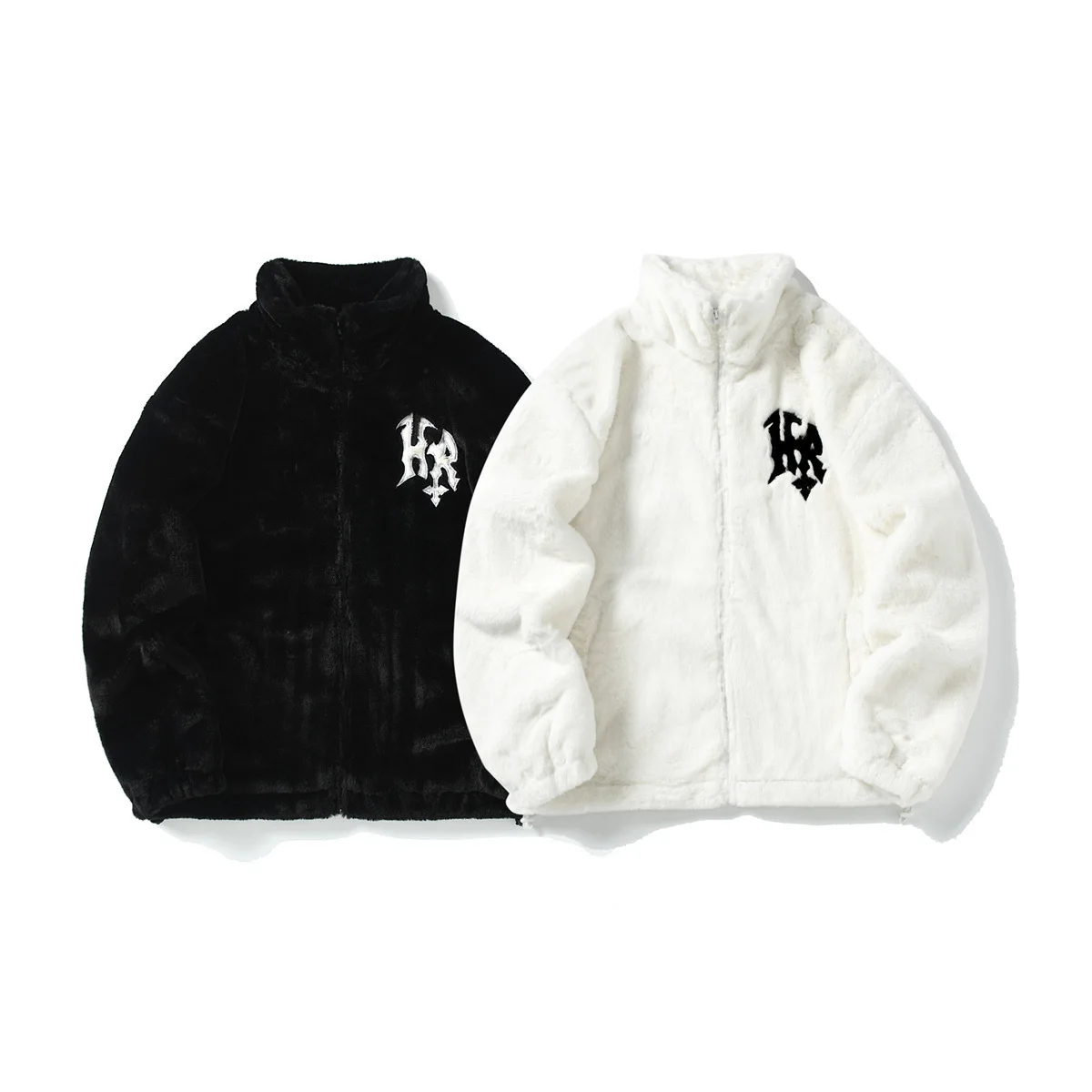Hip Hop Alphabet Stehkragen Jacke Männer Übergroße Lose Fleece Warme Paar Baumwolle Mantel Winter Streetwear – Detail 5