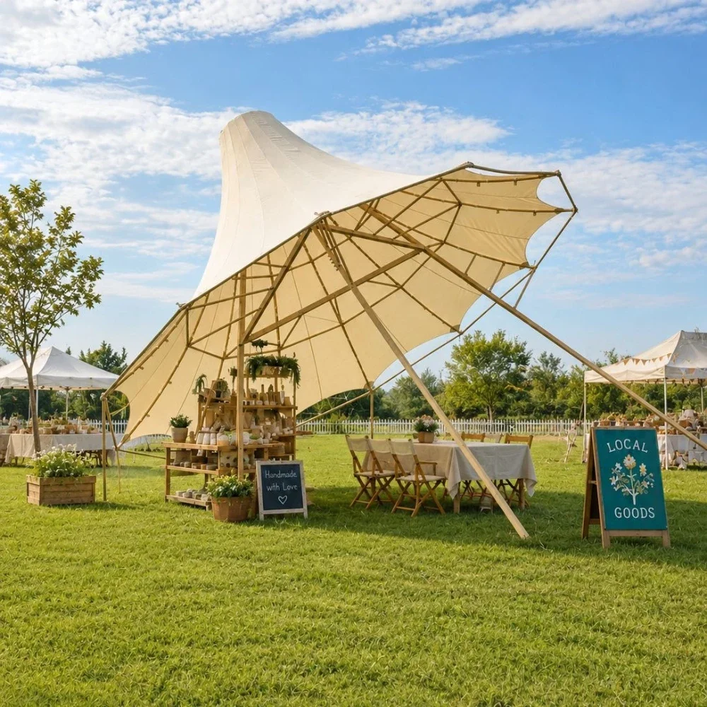 Camping Flower Canopy Custom Outdoor Tent Tensile Fabric Pavilion for Event Resort Garden Exhibition and Hospitality Project