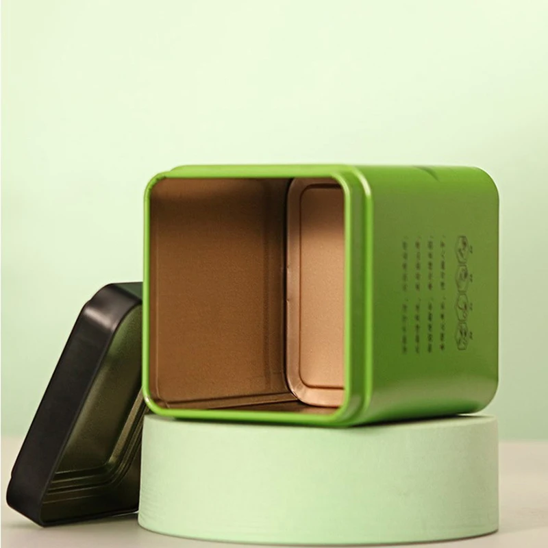 Mini Square Tinplate Storage Box Sealed Tea Caddy Small Coff