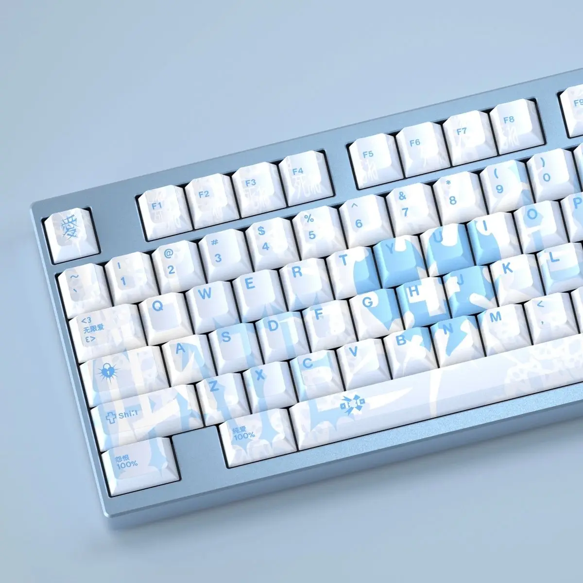 

Aqua-colored love keycaps PBT hot sublimation 144 keys original factory highly suitable for VGN/tarantula and other mechanical k