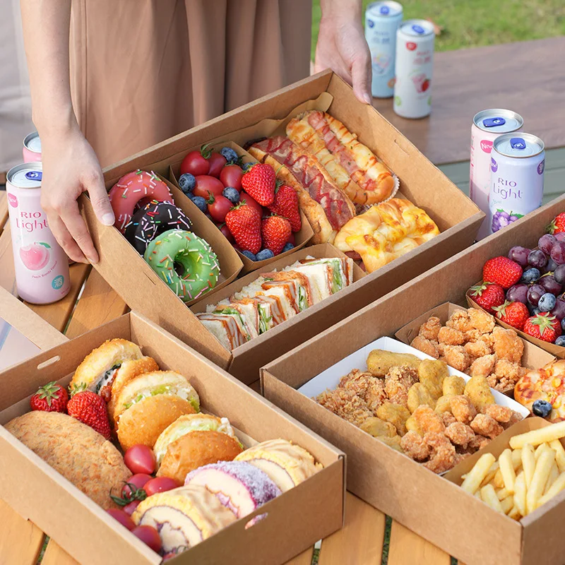 Picnic Kraft Paper Lunch Boxes Clear Windows Dessert Fruit Packing Food Container For Kitchen Restaurant Outdoor Party Event