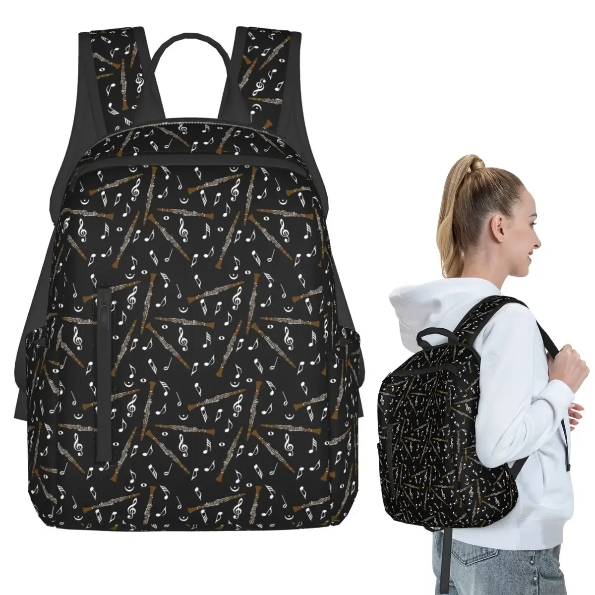 

Clarinet Music Note Pattern Backpack Student Boys Girls BookBag Kids School Bag Computer Shoulder Bags for Men Women