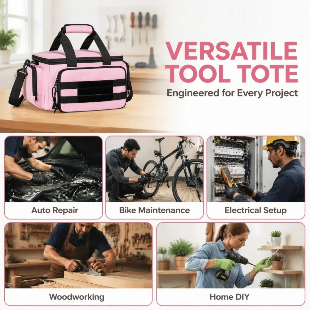 Large Capacity Tool Bag Water Proof Anti-Friction Bottom Tool Storage Organizer Thickened Bottom Roseate Pink Range Bag