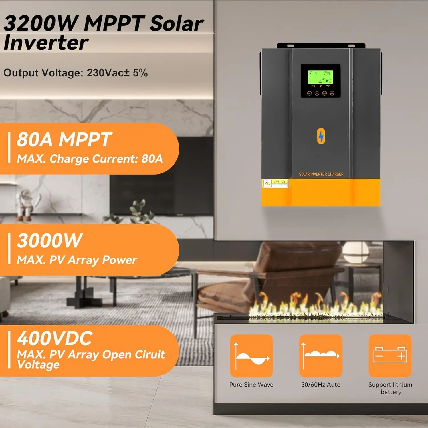 PowMr 3000W Hybrid Solar Inverter 24V 220V Pure Sine Wave Off Grid Solar Inverters 80A MPPT Solar Charge Controller Built-in BMS