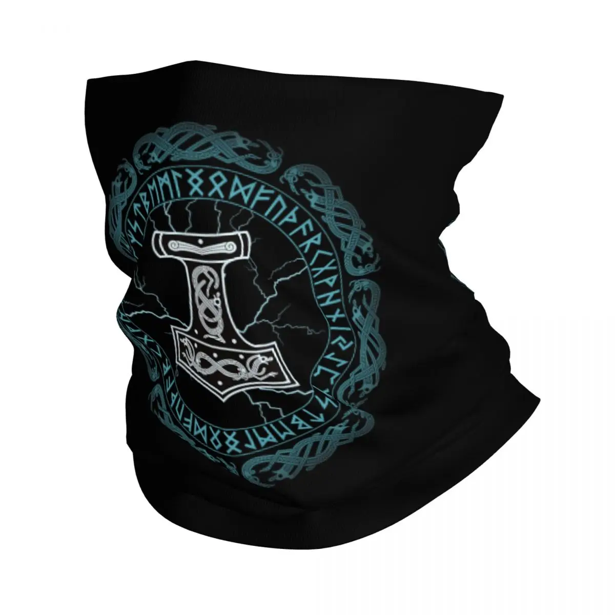 Custom Mjolnir Hammer Of Thor Runes Bandana Neck Gaiter for Hiking Cycling Wrap Scarf Viking Balaclava Warmer Face Scarf Cover