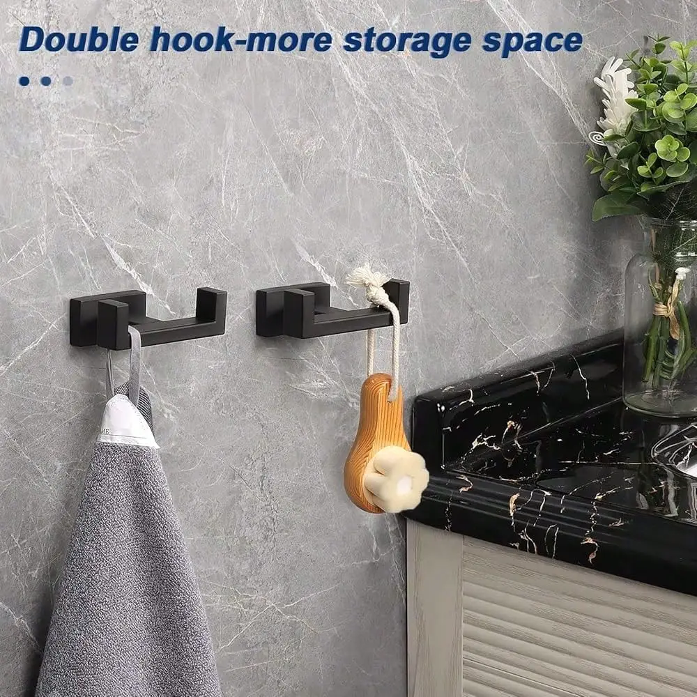 

Bath Double Towel Hook SUS304 Stainless Steel Square Robe Towel Holder, Heavy Duty Rustproof Double Coat Hook For Bathroom Livi