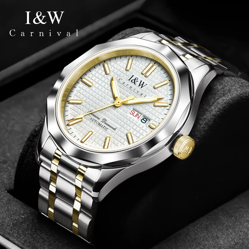 Carnival Brand High-End IW-Serie Neue mechanische Uhr mit MIYOTA-Uhrwerk für Herren, Edelstahl, 100 m wasserdicht, Saphiruhren für Herren
