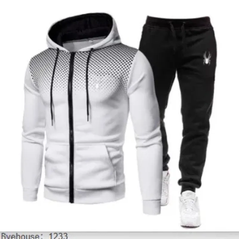 Men's Jogger Pants Set 2PC Hip Hop Sweatshirt Suit Zip Hoodie Track Pants Autumn Winter Gym Sports Workout Streetwear Pants