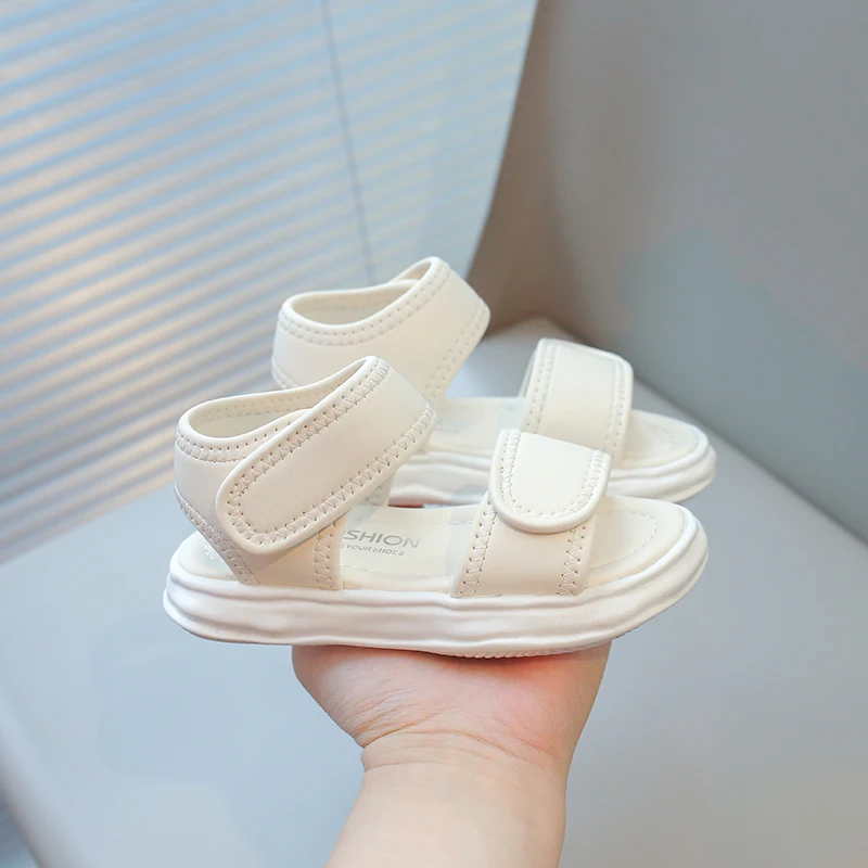 Summer Girls Sandals Beige Lightweight Boys Girls Beach Shoes Fashionable Soft Non-slip Pink Kids Sandals Children Shoes