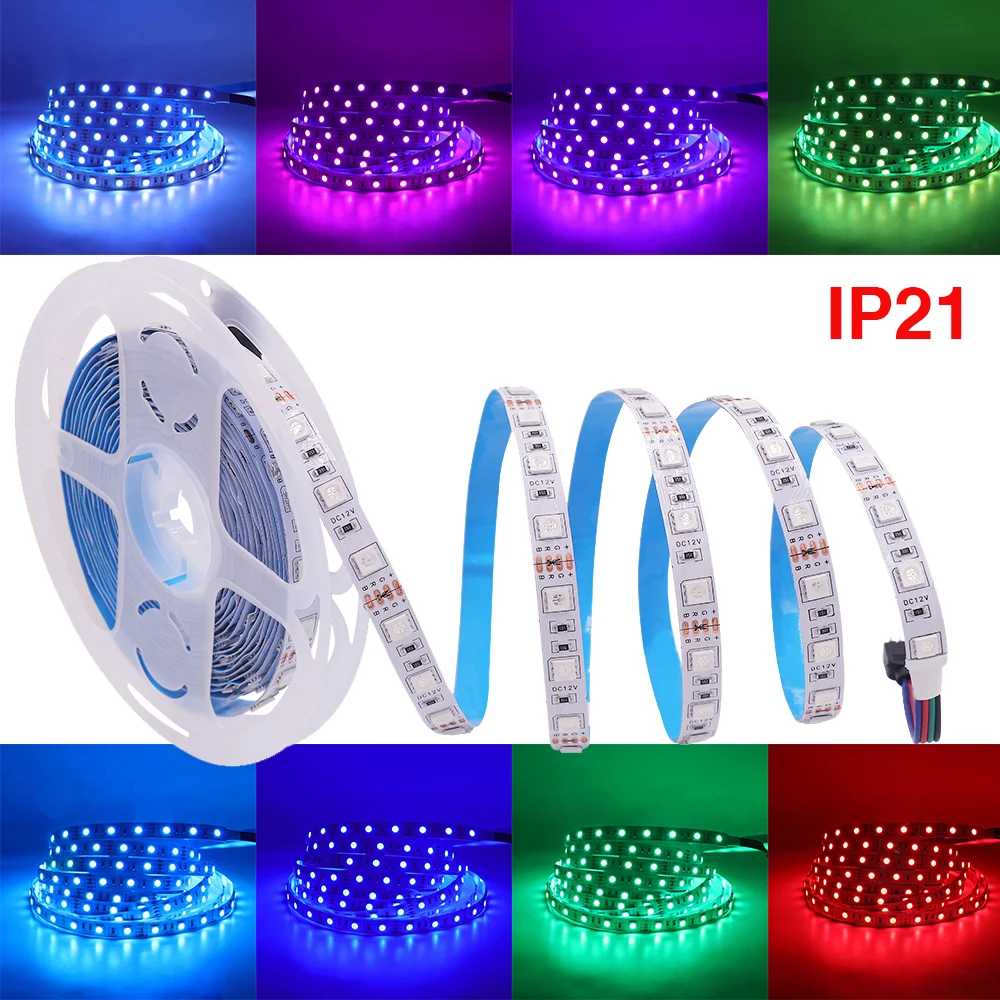 DC12V 5050 RGB Led Strip Lighting 60leds/m IP21 IP65 Waterproof TV Desktop Screen BackLight Flexible Tape LED Light