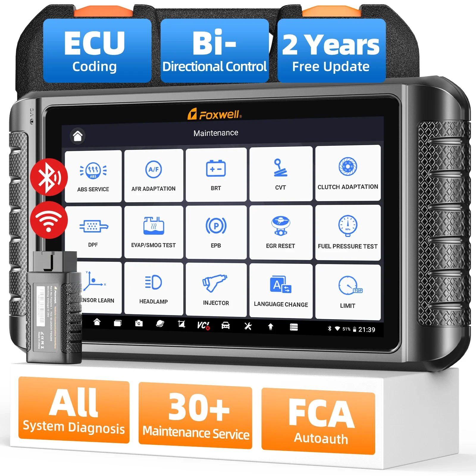 FOXWELL NT1009 Bluetooth OBD2 Car Diagnostic Tools CAN-FD/DOIP All System 35+ Reset Bi-directional ECU Coding OBDII Scanner