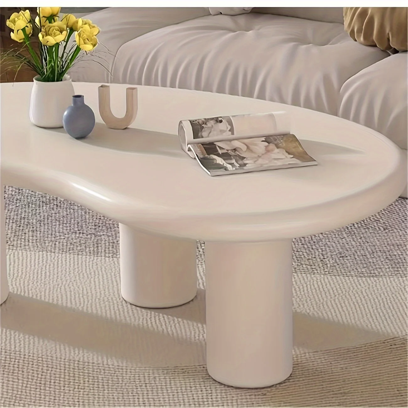 Modern High-end Multifunctional Oval White Coffee Table Suitable For Bedroom Living Room Home Office Decoration Of Houses