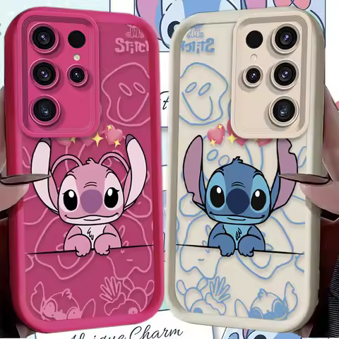 Disney Stitch Couple Phone Case for Samsung Galaxy S24 S25 S23 Ultra S22 S21 Plus FE A36 A56 A26 A16 A06 A15 A25 A35 A55 5G