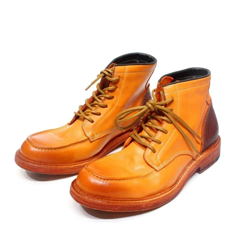 

British High Top Washed Horsehide Retro Ankle Boots Genuine Leather Handmade Men's Motorcycle Boots Male Work Shoes Youth