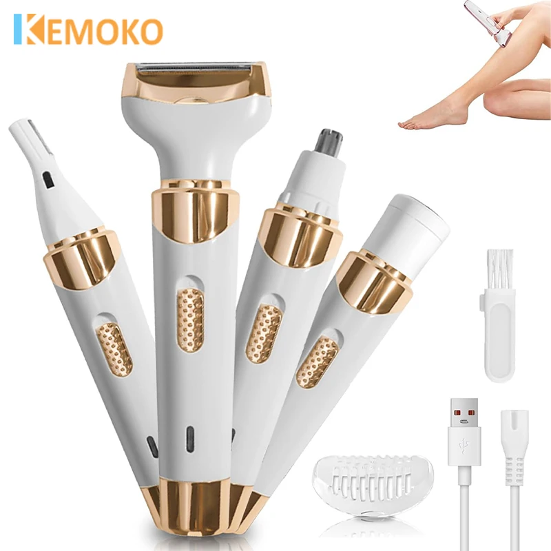 

4 in 1 Electric Razor Shaver Lady Shaver Portable Painless Body Hair Remover Trimmer for Armpit Bikini Arm Leg Face Mustache