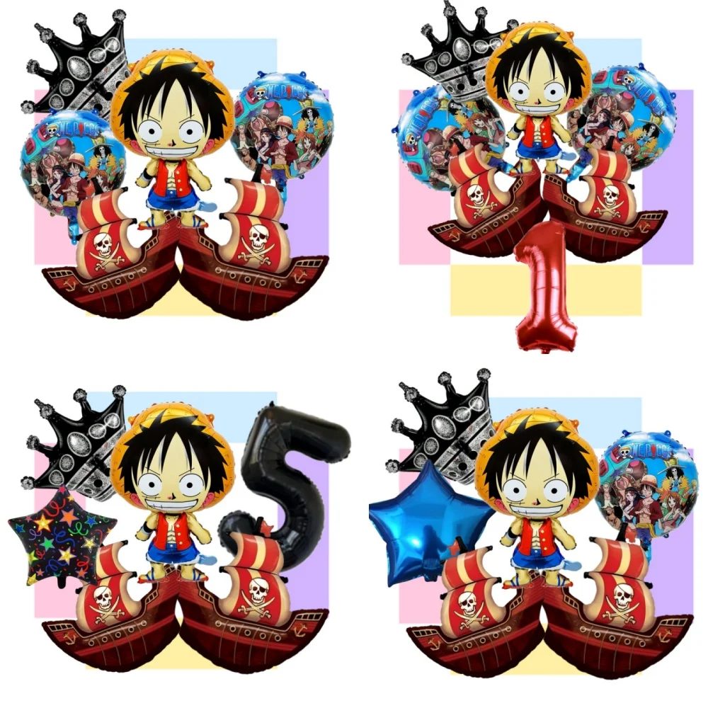 ชุดลูกโป่งวันเกิดวันพีซ ลูฟี่ ลูกโป่งฟอยล์ตัวเลข ลูกโป่งเรือโจรสลัด มงกุฎรูปดาวห้าแฉก อุปกรณ์ตกแต่งงานวันเกิด
