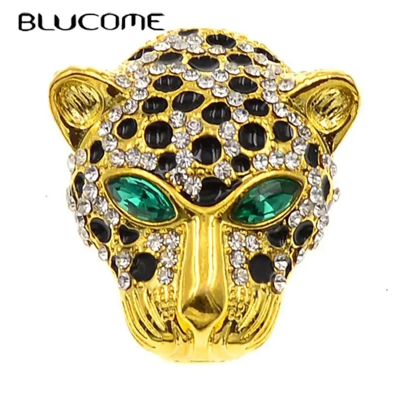 

Blucome Sparkling Full Rhinestone Leopard Head Brooch Pins Elegant Men and Women Crystal Animal Jewelry Good Gifts