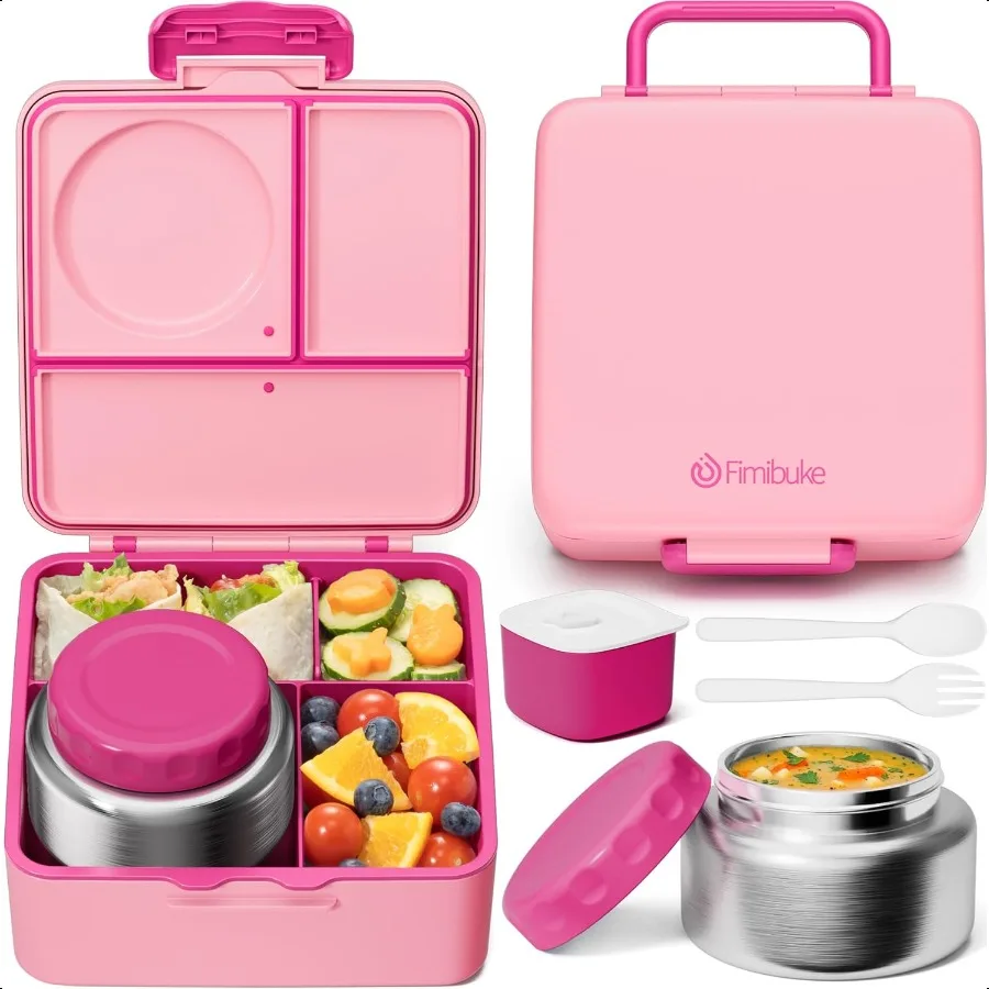 

Fimibuke Bento Box for Adult BPA Free Leakproof Toddler Lunch Box with 8.5oz Insulated Food Jar Utensils Sauce Jar Dishwasher