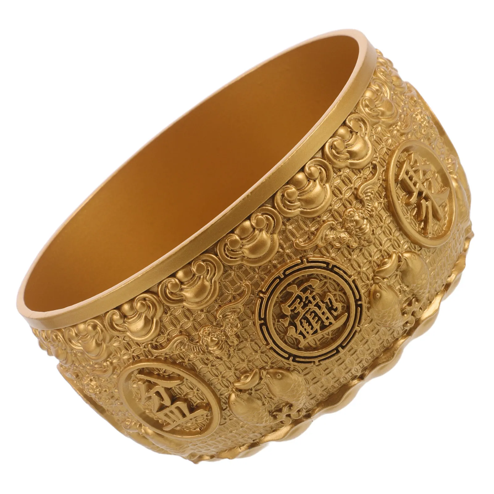 Feng Shui Treasure Money Basin Gold Alloy Decorative Bowl Stable Base Office Desk Ornament Prosperity Good Luck Fortune Bowl
