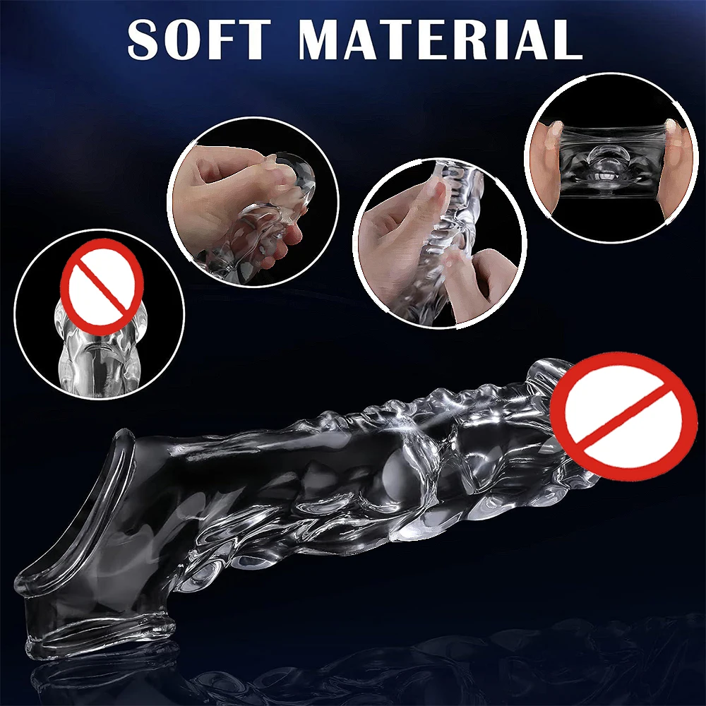 Male Extend Sleeve Penis Extender Condoms Reusable Dildo Enhancer Sex Toys For Men Delay Ejaculation Cock Nozzle