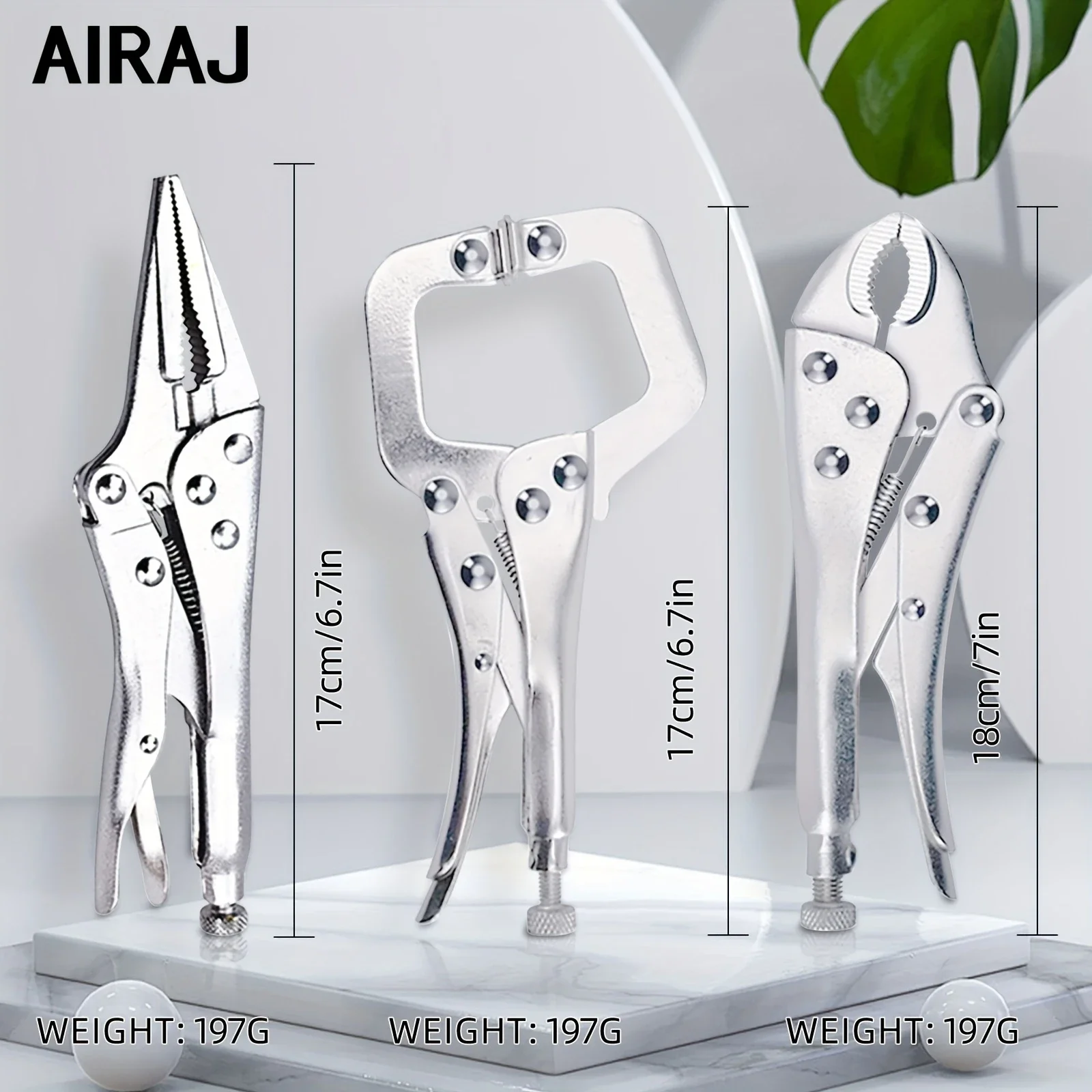 

AIRAJ 3PCS 7'' Locking Pliers Vice Grips Chrome Vanadium Steel Quick Lock Tool Set for DIY Mechanic Plumbing [2025 New]