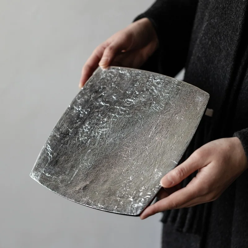 Intangible cultural heritage handmade lacquer sterling silver foil dry brewing tray high-grade tea tray pot bearing household ku