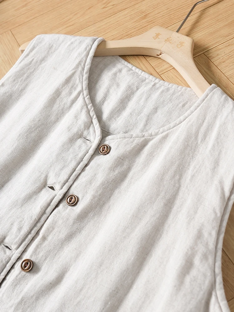Faionable Versatile Thiened Cotton Linen Svel Warm Vest Women's Autumn Winter Casual Artistic Retro Cotton Jaet