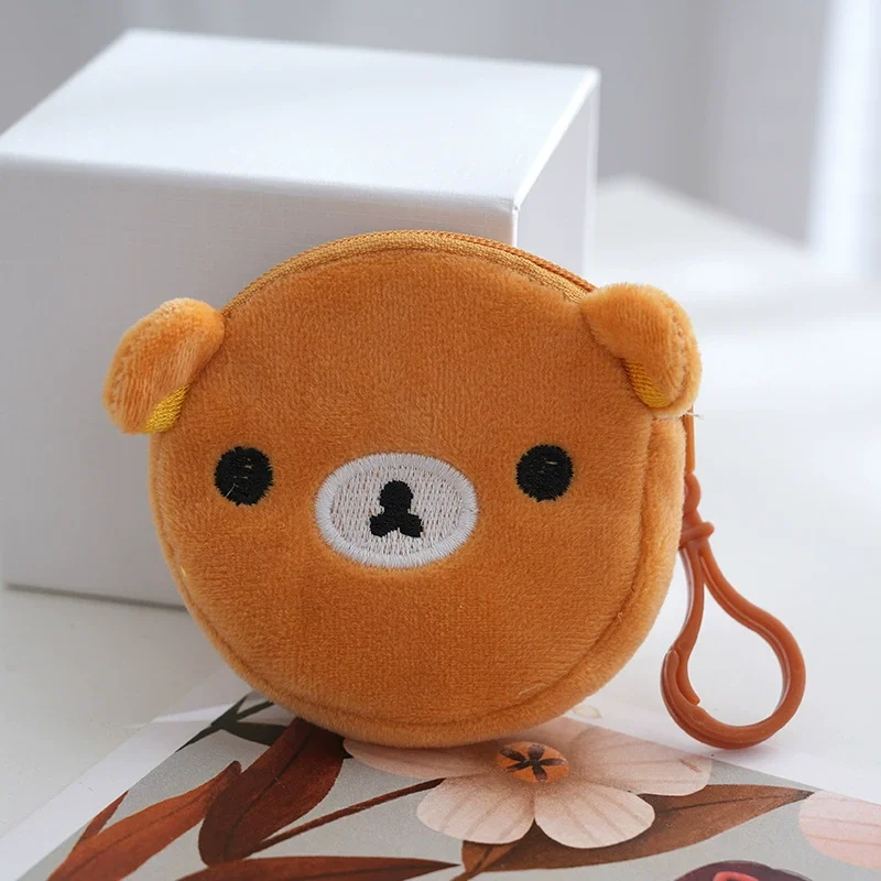 Rilakkuma, monedero de felpa, llaveros para niños, nuevo Anime, billetera de oso marrón perezoso, Mini monedero de viaje escolar para niños, llavero de regalo