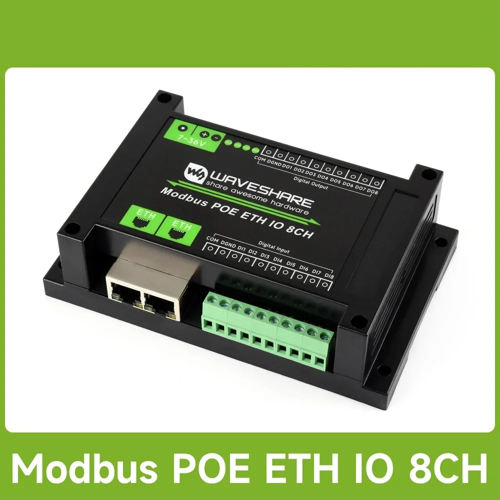 modulo-de-entrada-salida-digital-ethernet-industrial-de-8-canales-waveshare-protocolo-modbus-rtu-tcp-admite-alimentacion-poe