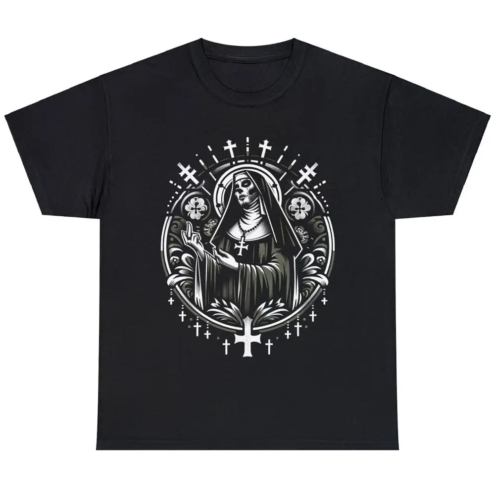 Nun Middle Finger Gothic Occult Anti-Christ Nun Unholy T Shirt Cotton Luxury brand vintage overd