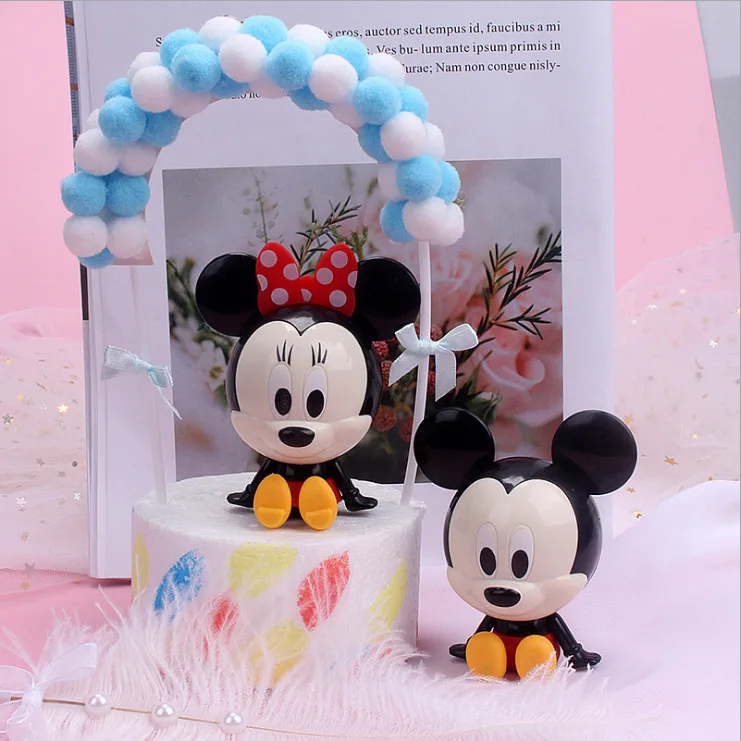 Kawai Cartoon Anime Figure Mickey Minnie Donald Duck Cake Birthday Decoration Q Version Children Home Desktop Ornaments Gifts