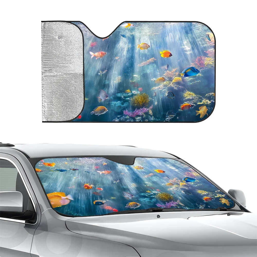 

Sea World Fishes Car SunSha Heat-insulating Aluminum Film Windshield Sunshas UV Rays Blocks Car Sun Visor Protector