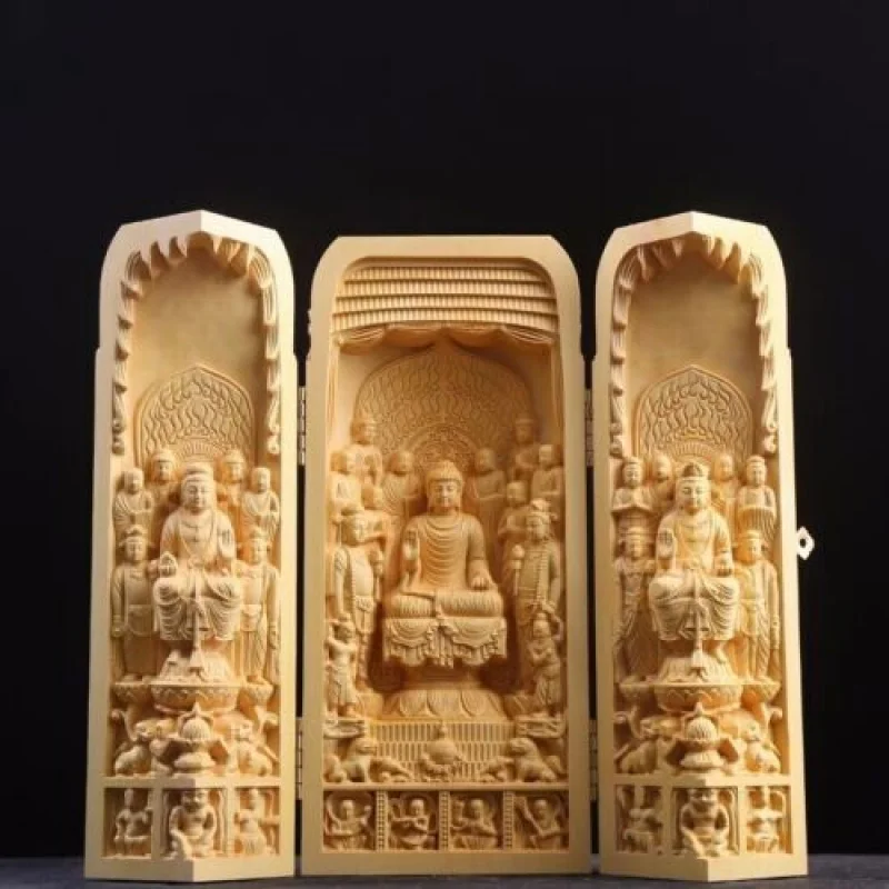 

Chinese Boxwood Wood Hand Carved Buddha Statue Altar Butsudan Shrine Zen 60813