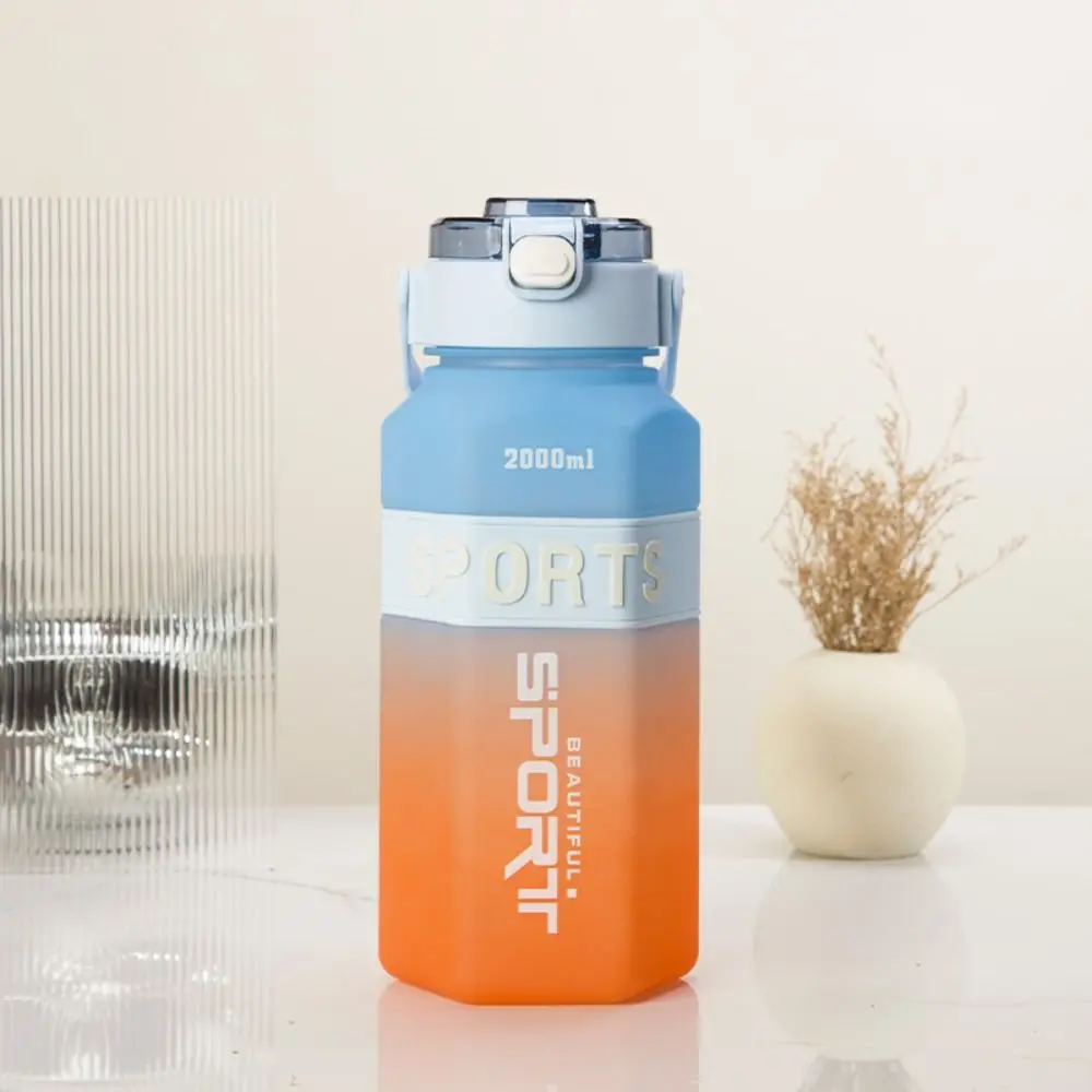 Hexagon 2 Liter Sports Water Bottle Large Capacity Frosted Leak Proof Colorful Cup with Straw PC Fitness Sports Kettle School