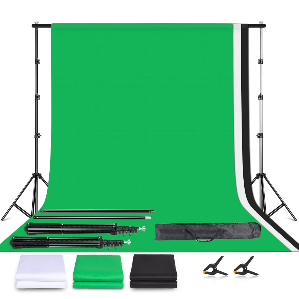 SH Backdrop Support System Kit For Muslins Backdrops Telescopic Background Stand Adjustable Carry Bag Clip Green Whtie Black