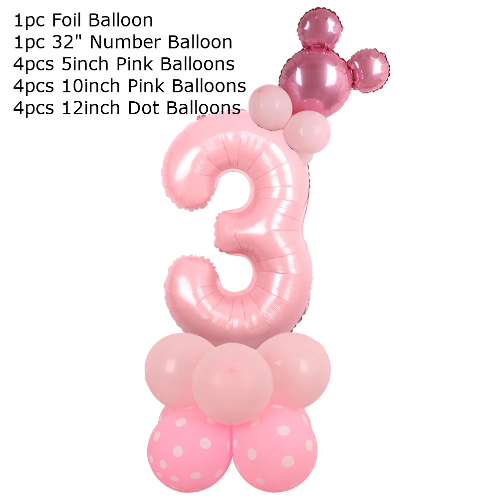 14pcs Disney Pink Minnie Foil Balloons Set ragazze regali di compleanno decorazioni per feste età 1 2 3 4 5 6 7 8 9 numero Globos forniture