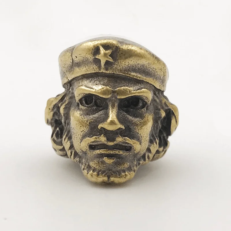 Revolutionary Che Guevara Hand-Casted Paracord Bead Lanyard Brass Charms EDC Keychain Pendant Knife Accessory