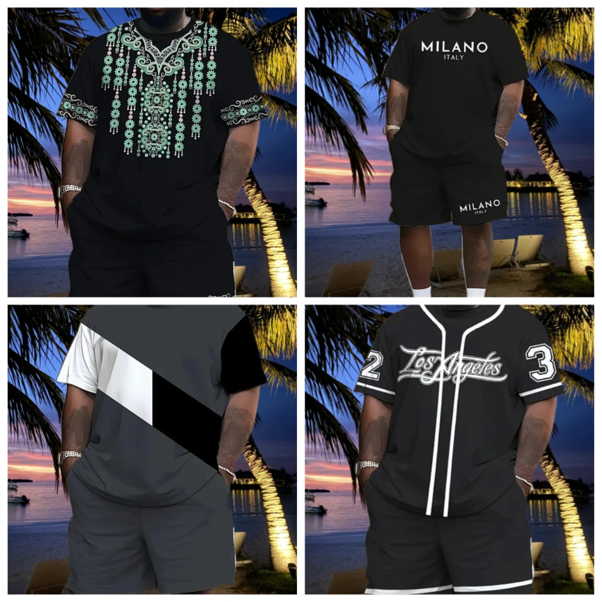 

2025 Latest Hot T-shirt Set 3D Vacation Style Trendy Various Elements Fashionable Street Men's Set Summer Top Shorts Breathable