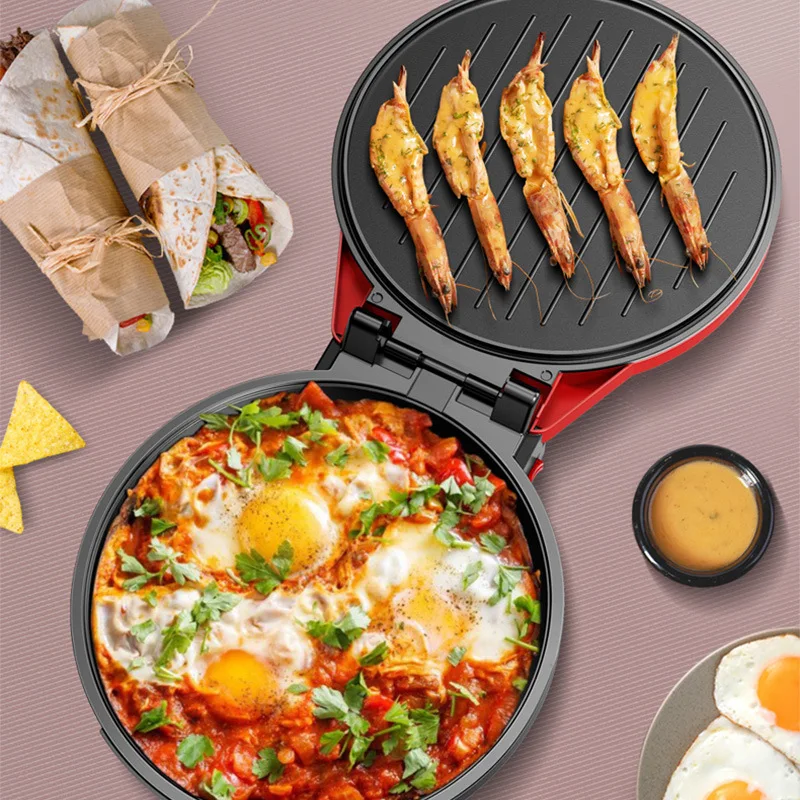 مقلاة كيك كهربائية، تسخين منزلي على الوجهين، خبز، مقلاة فطيرة، انقطاع التيار الكهربائي التلقائي، نطاق واسع ومعمق