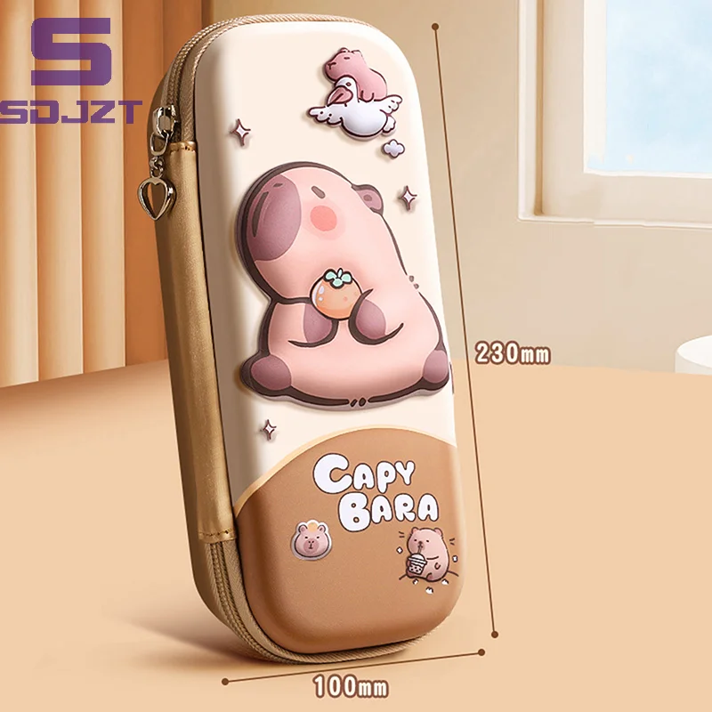3D Cute Capybara Pencil Case Drop Resistant Waterproof Student School Supplies Storage Box Hard Shell Decompression Pen Bag