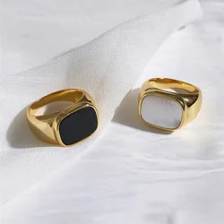 Vintage Chunky Square Shell Rings for Women White Gold Color Ladies Large Ring Party Jewelry Accessories Gift Outlet