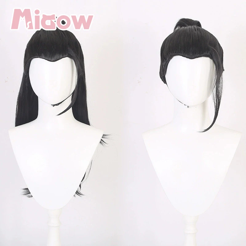Heat Resistant Synthetic Cosplay Wig, Black Half-up Long Heat Resistant Synthetic Hair for Anime Halloween Cosplay Party