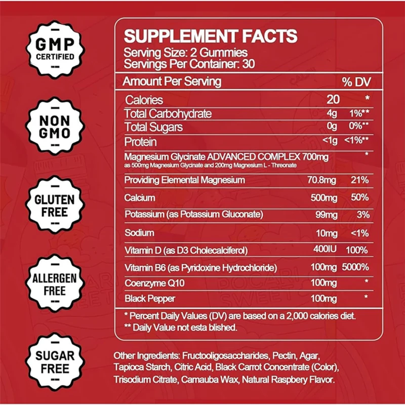 500mg Magnesium Glycinate Gummies - Sugar Free Chelated Magnesium Potassium Supplement, Containing Vitamin D and Coenzyme Q10