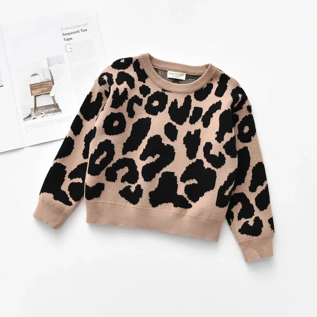 New Baby Pullover Sweater Korean Version of Children Long Sleeved Top Round Neck Leopard Print Children Sweater Knitted Sweater