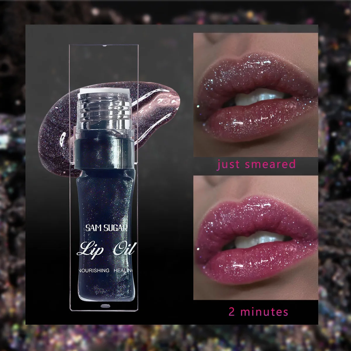 Color Changing Lip Oil Moisturizing Nourishing Soft Brush Head Smooth Translucent Non-Sticky  3D sparkles like a river of stars