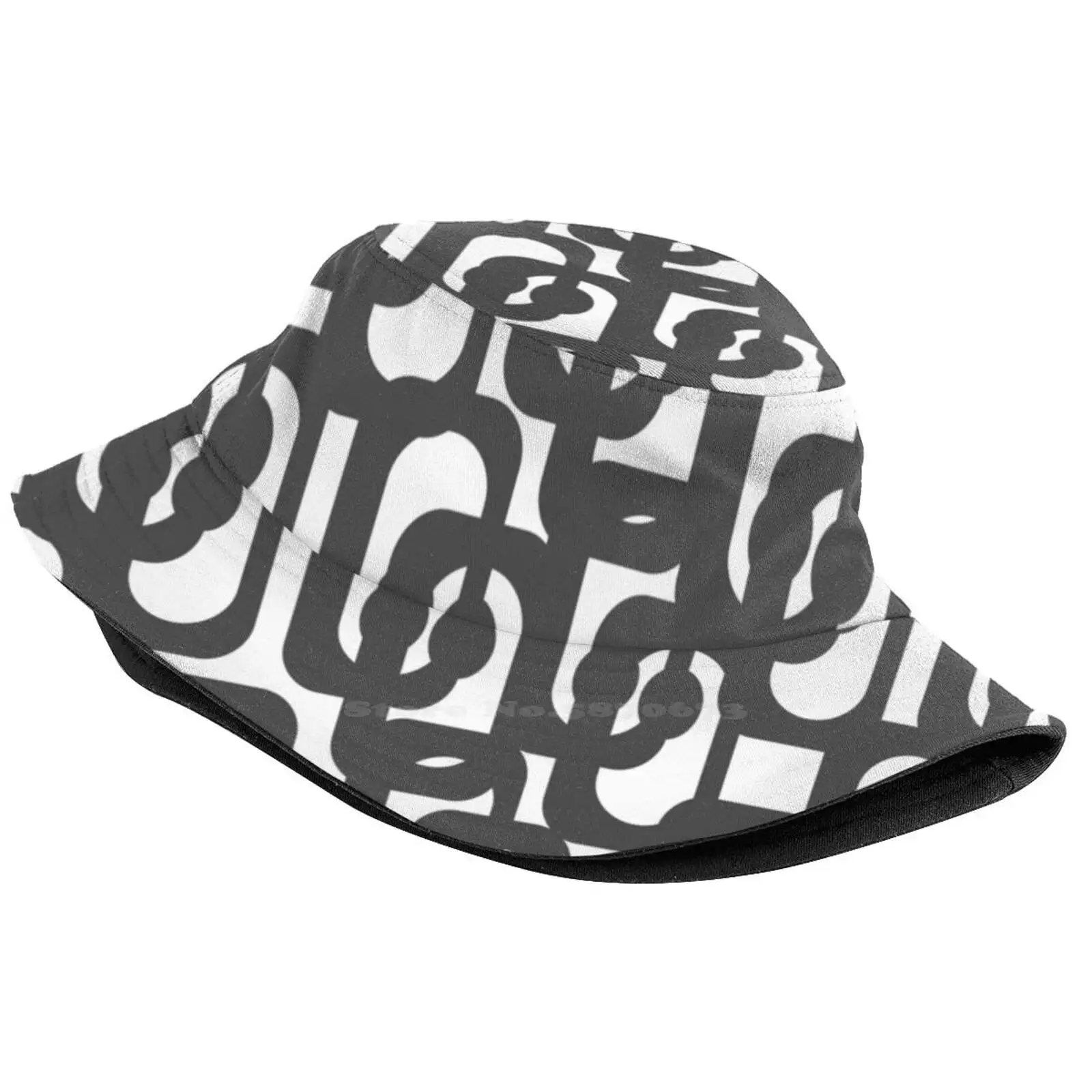 Dark Grey And White Mid - Century Modern Abstract Loop Pattern Bucket Hat Beach Tourism Hats Breathable Sun Cap Retro Vintage 50