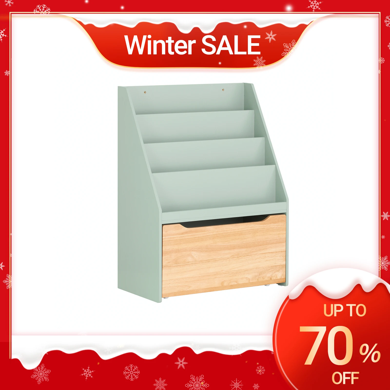 SoBuy KMB95-GR Estantería infantil con 4 estantes y cofre de juguetes extraíble Verde Natural BHT aprox. 62x80x30cm